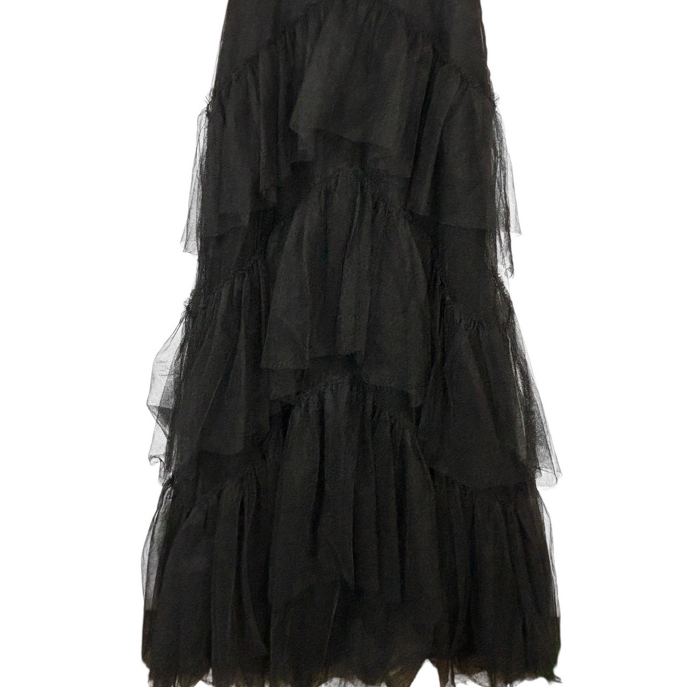BCBGMAXAZRIA Sheer Tiered Ruffle Gown Black Tulle Dress sz 2 Mesh Corset Formal - Picture 8 of 12